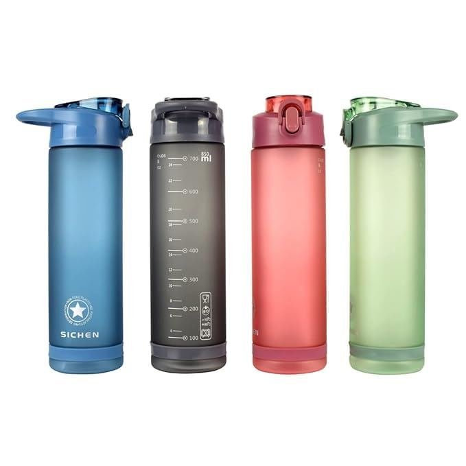 Sports Water Bottle with Time Marker & Straw