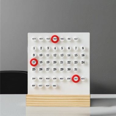 Wooden-Stand Perpetual Desk Calendar with Rotating Dials