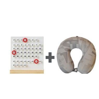 Perpetual Desk Calendar + Travel Neck Pillow Combo
