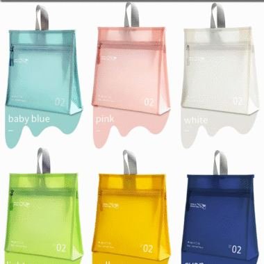Transparent PVC Zip Pouch — Baby Blue, Pink, White & More