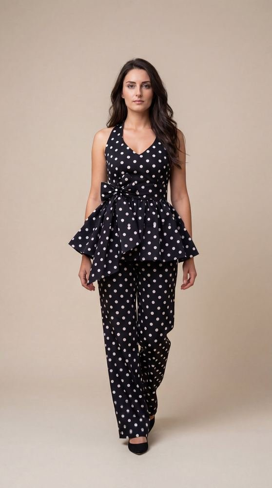 Black Polka Dot Halter Co-ord Set