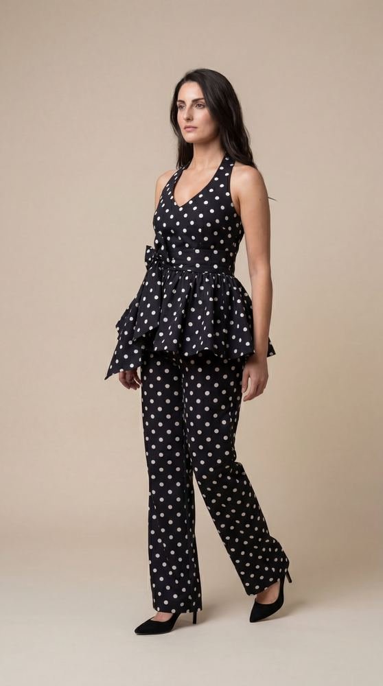 Black Polka Dot Halter Co-ord Set photo 3