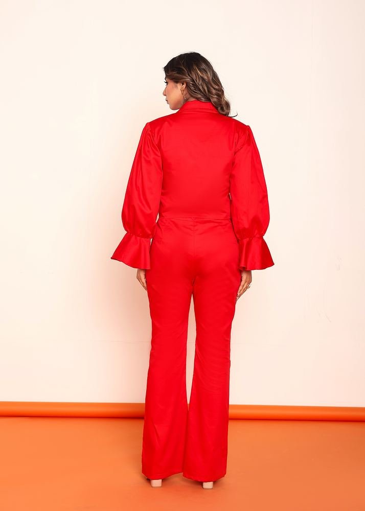 Hot red blazer shirt and bootcut pant set photo 3
