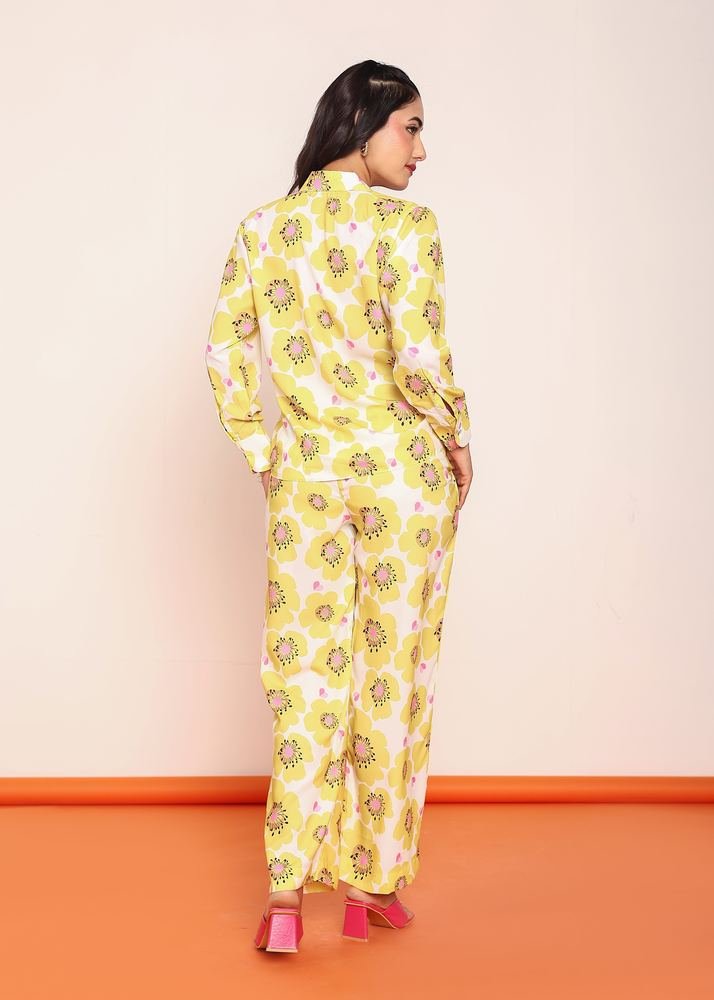 Printed pleated shirt & straight pant set photo 5