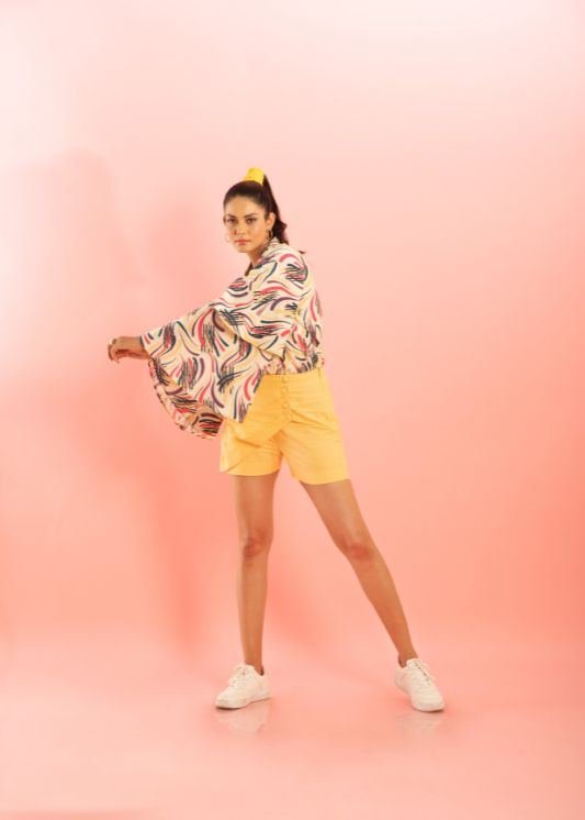 Printed Shirt with Butter Yellow Skorts