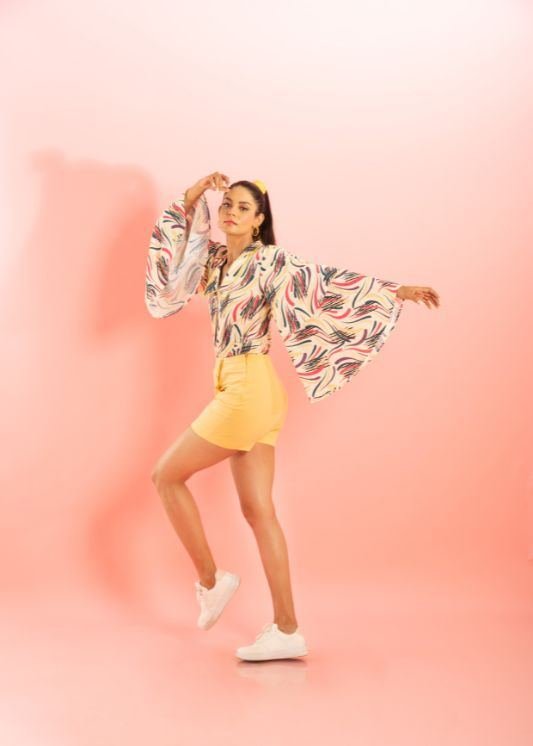 Printed Shirt with Butter Yellow Skorts photo 5