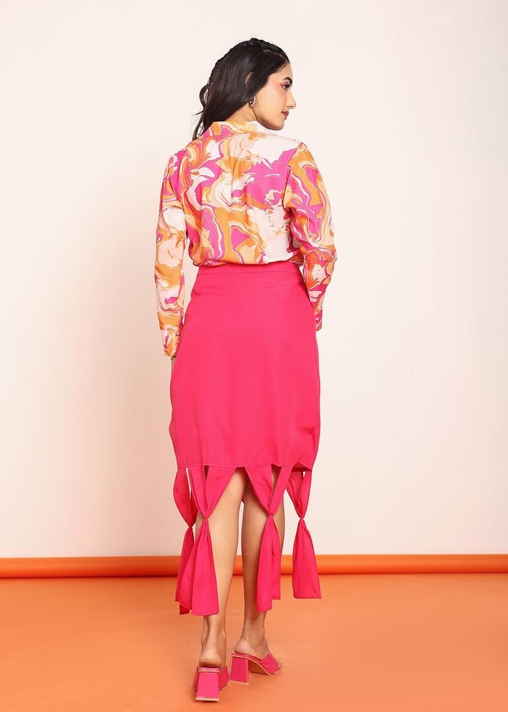Printed top with solid knotting skirt photo 4
