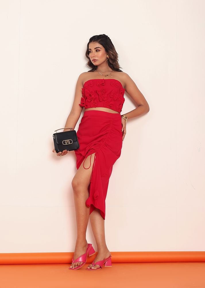 Red tube top with draw string skirt photo 3