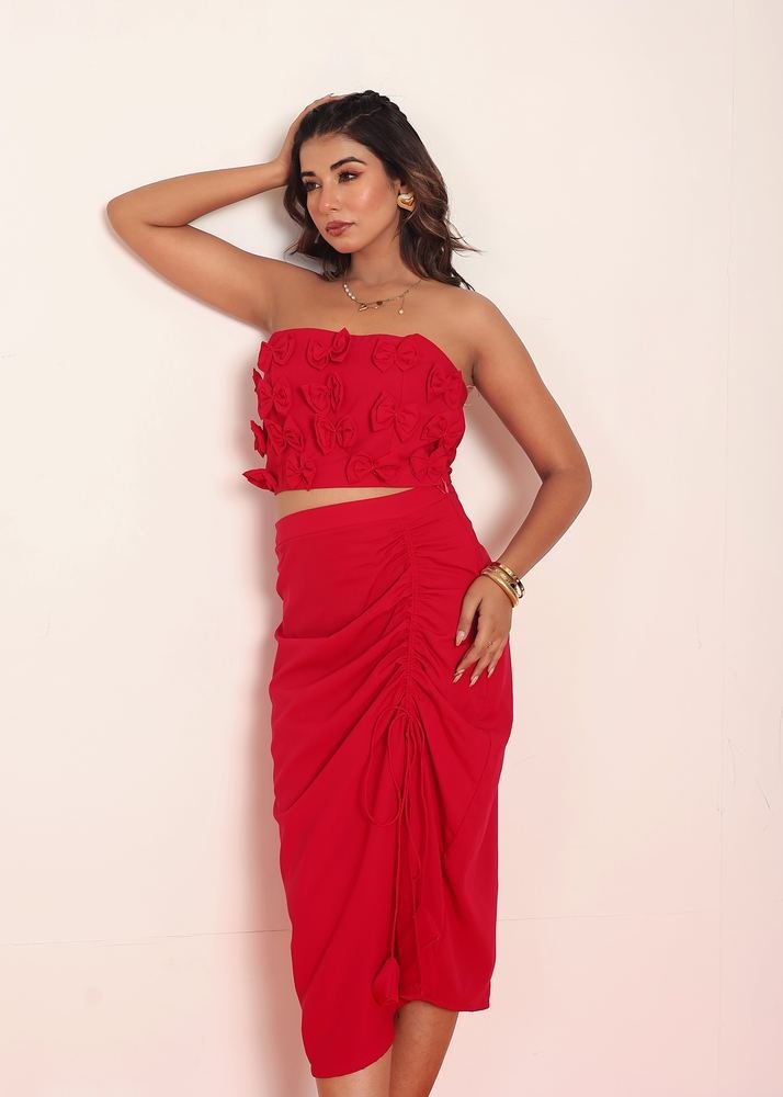 Red tube top with draw string skirt photo 2