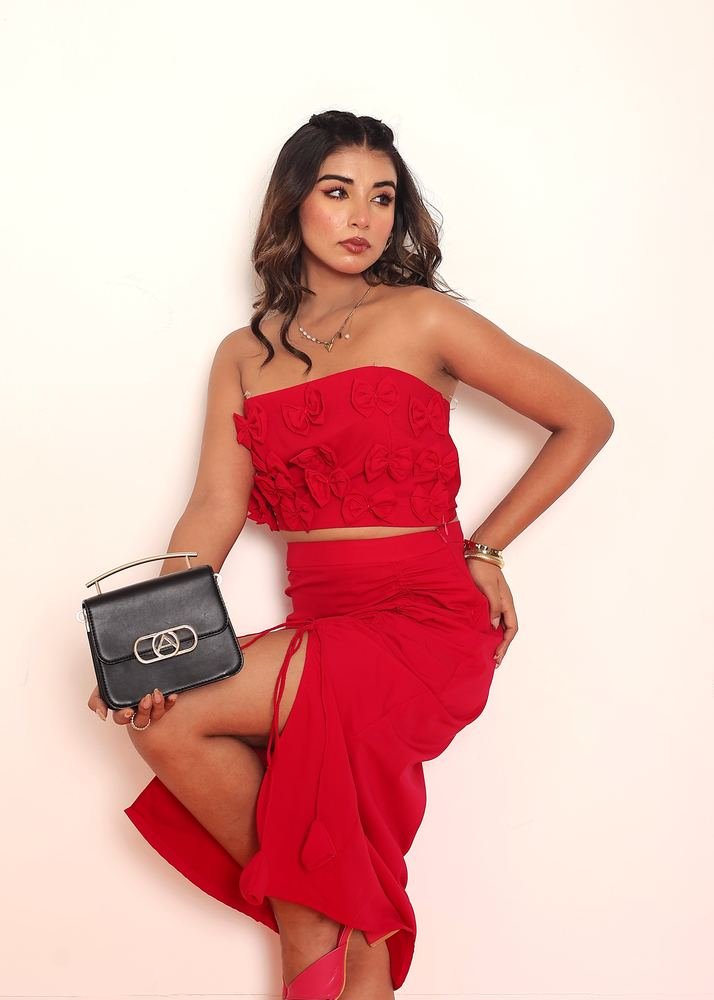 Red tube top with draw string skirt photo 5