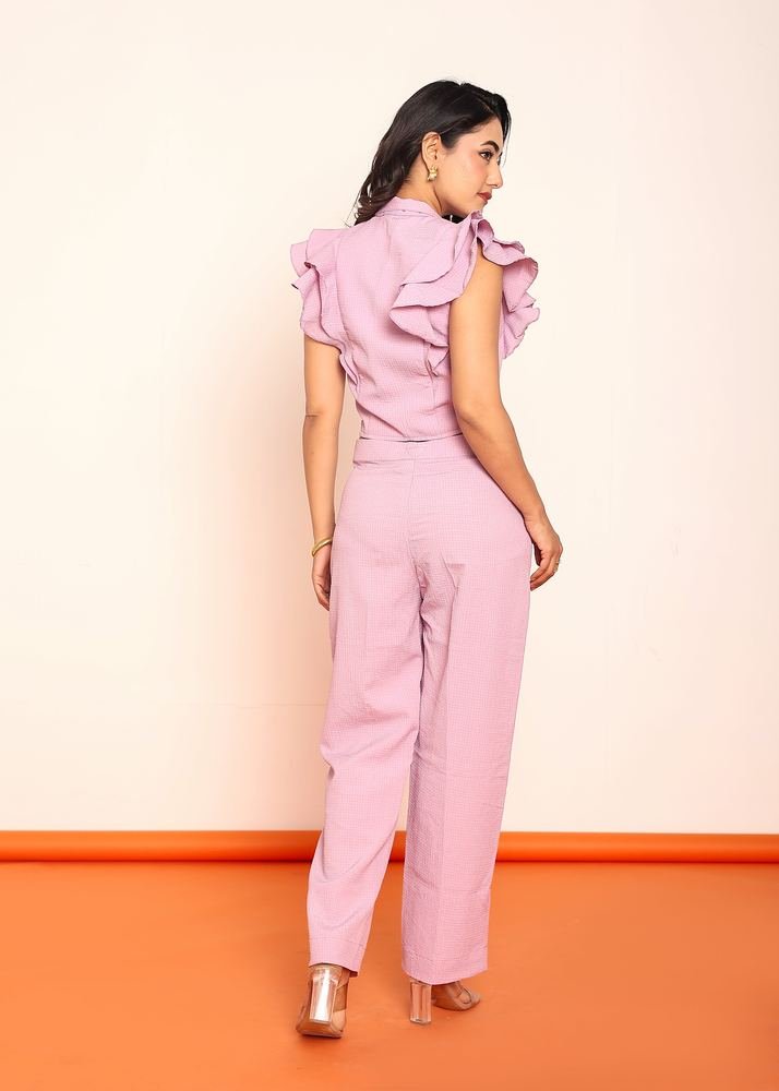 Ruffled blazer shirt with straight pant photo 4