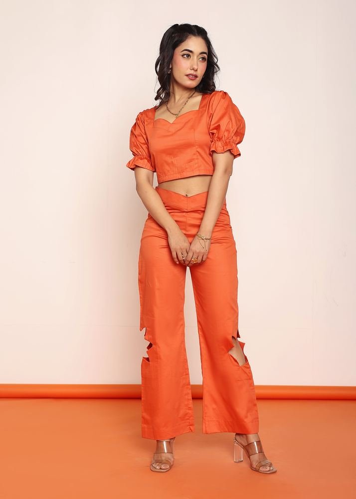 Rust floral cutout top pant set photo 5