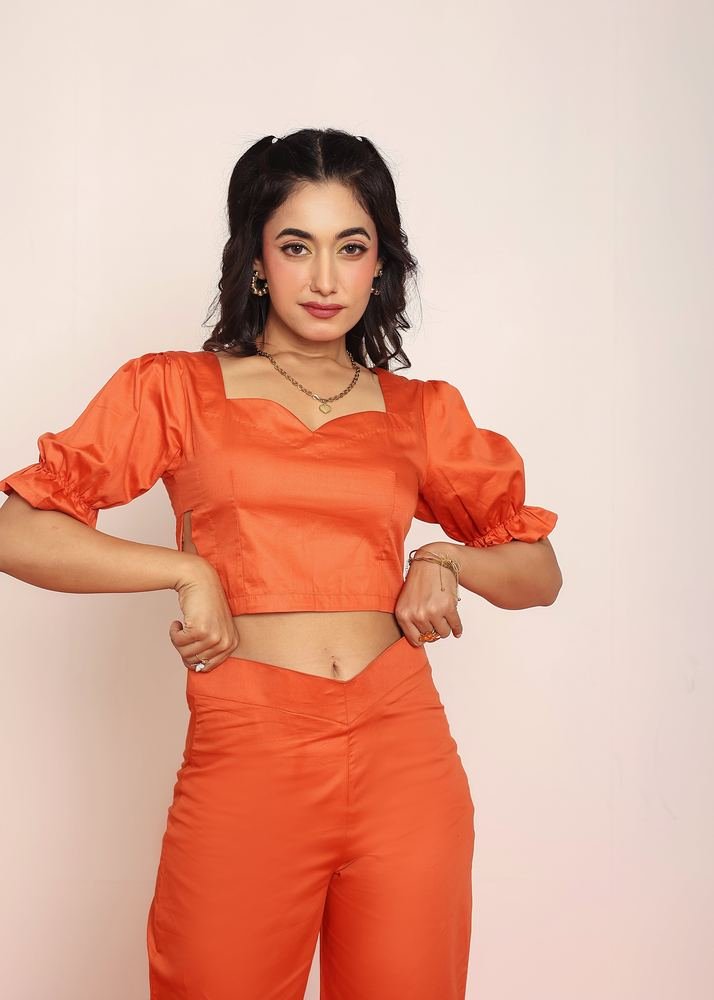 Rust floral cutout top pant set