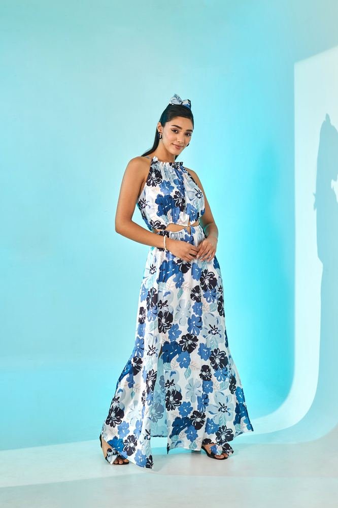 Blue Floral Print Maxi Dress photo 3