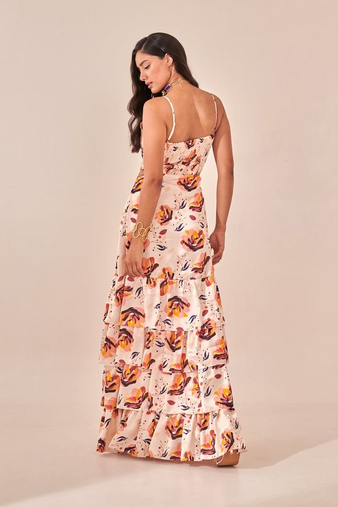 Ivory Floral Print Tiered Maxi Dress photo 3
