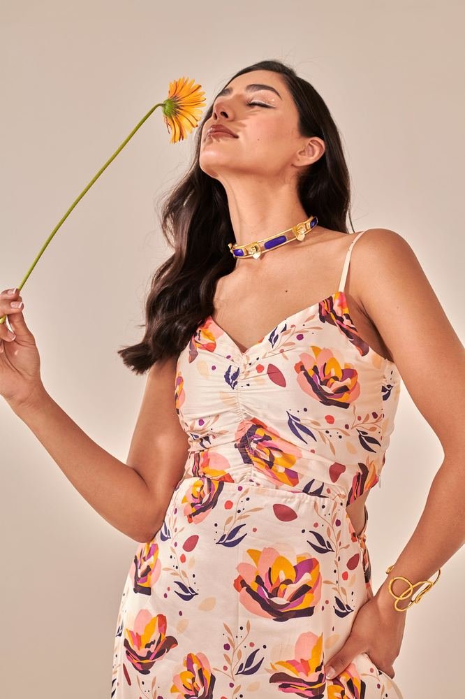Ivory Floral Print Tiered Maxi Dress photo 4