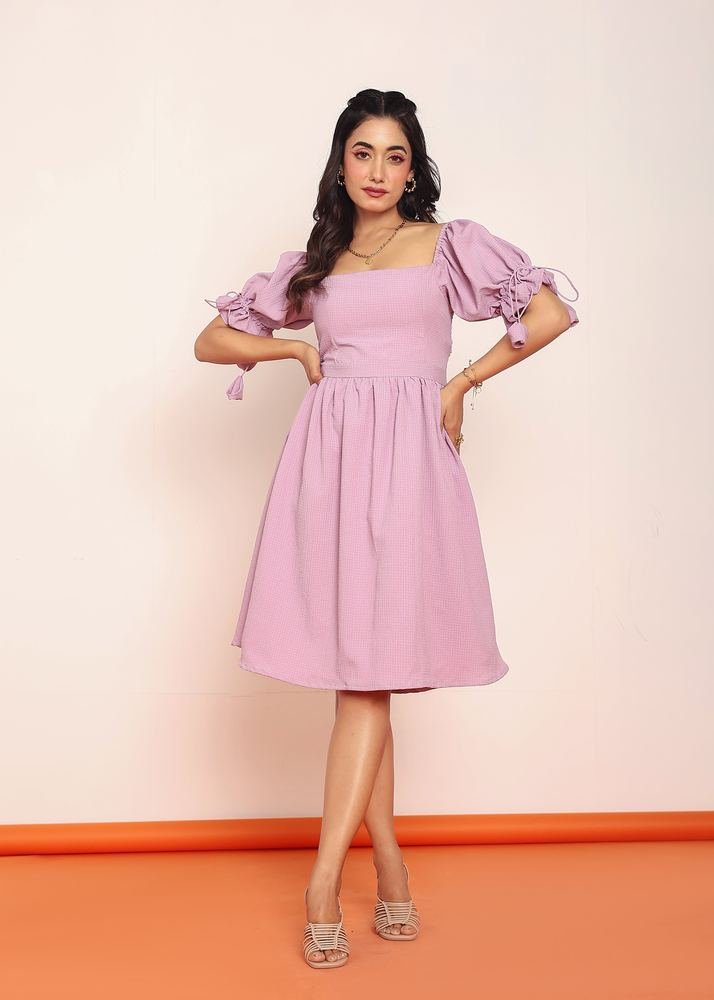 Lavender mini dress with puff sleeves