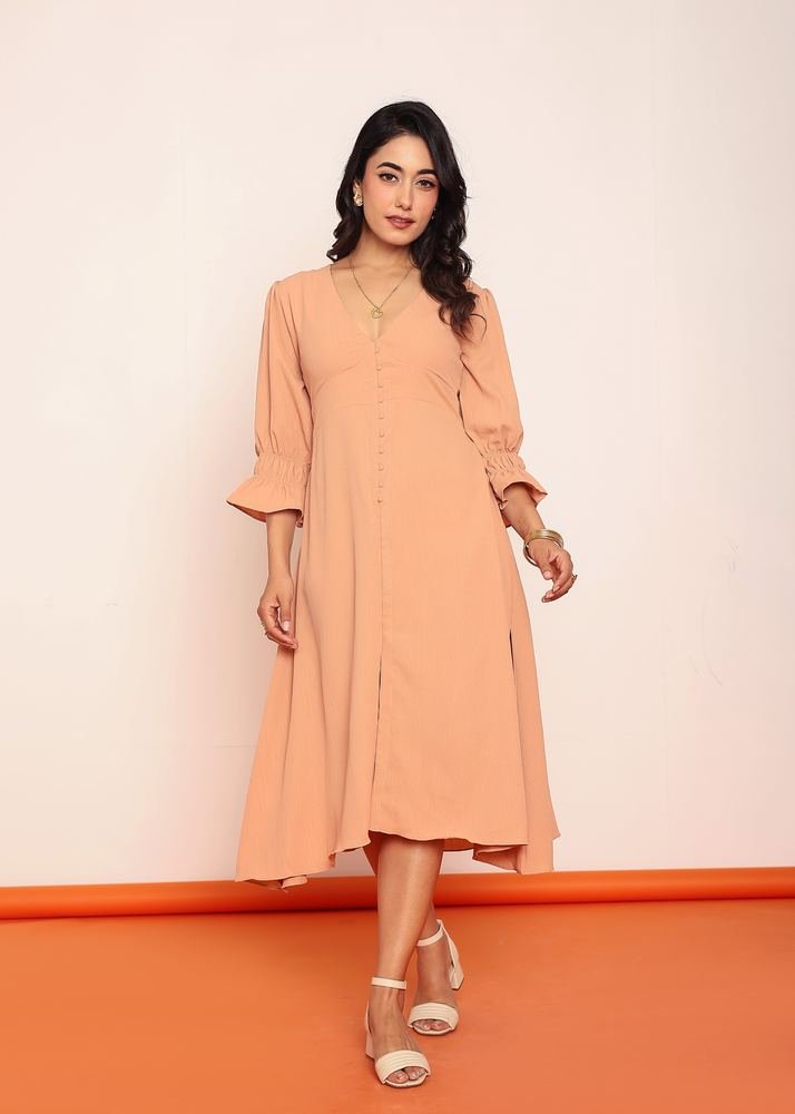 Midi dress with detailed sleeves