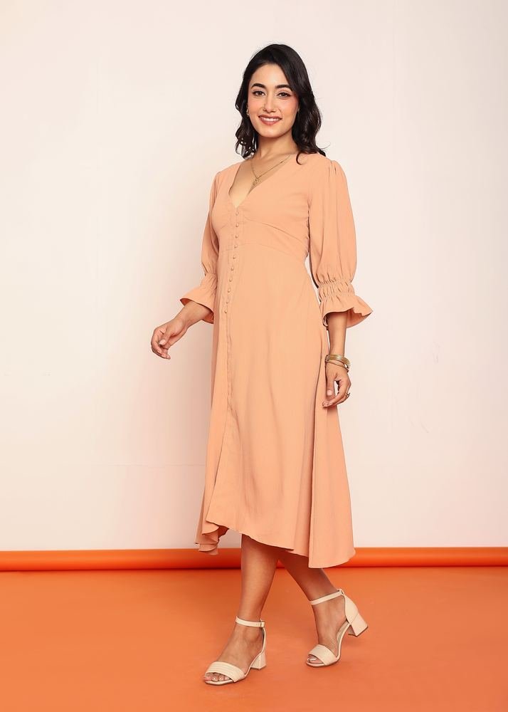Midi dress with detailed sleeves photo 2