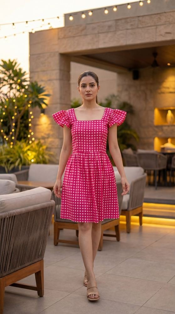 Pink Checked Mini Dress photo 5