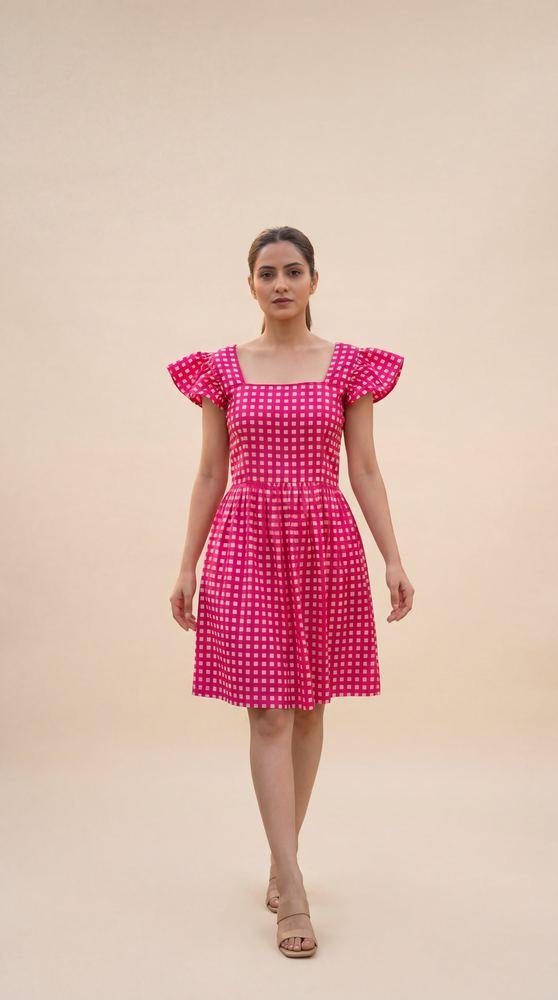 Pink Checked Mini Dress