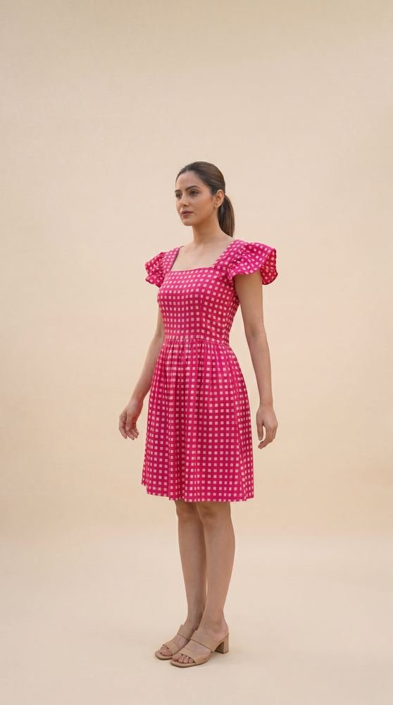 Pink Checked Mini Dress photo 4