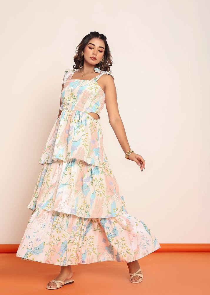Printed maxi tiered dress with side waistcutouts photo 5