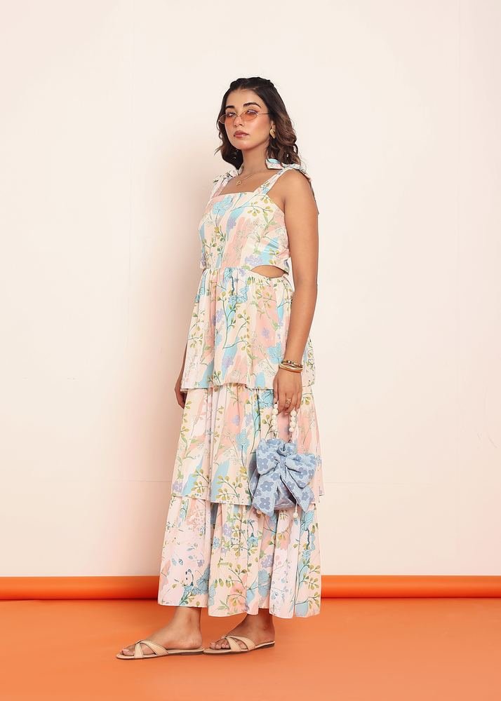 Printed maxi tiered dress with side waistcutouts photo 3