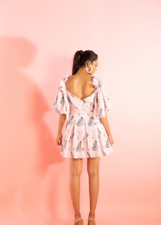 Printed Mini Dress with Ruffled Shoulder photo 3