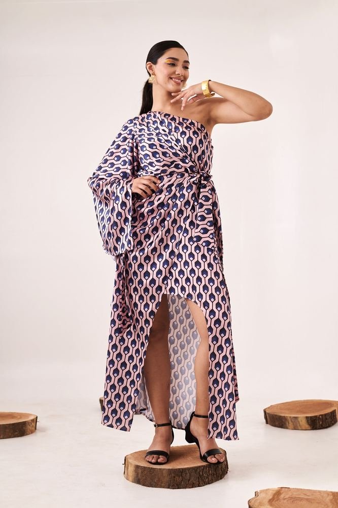 Printed One-Shoulder Asymmetric Cut-Out Dress photo 2