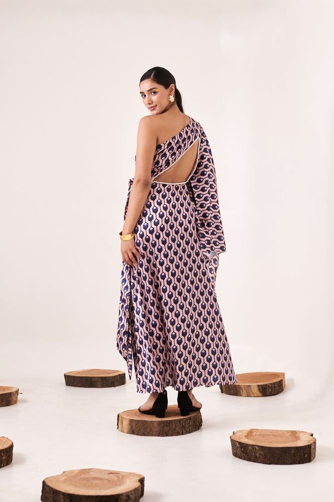 Printed One-Shoulder Asymmetric Cut-Out Dress photo 3