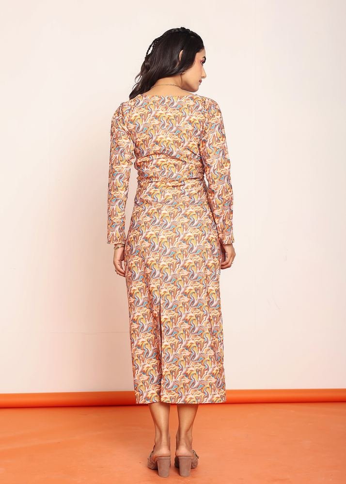 Printed waist-cutout maxi dress with belt photo 2
