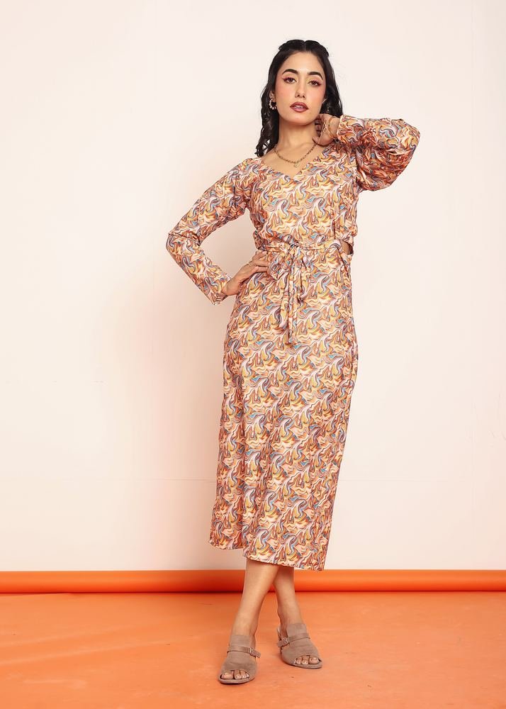 Printed waist-cutout maxi dress with belt photo 4