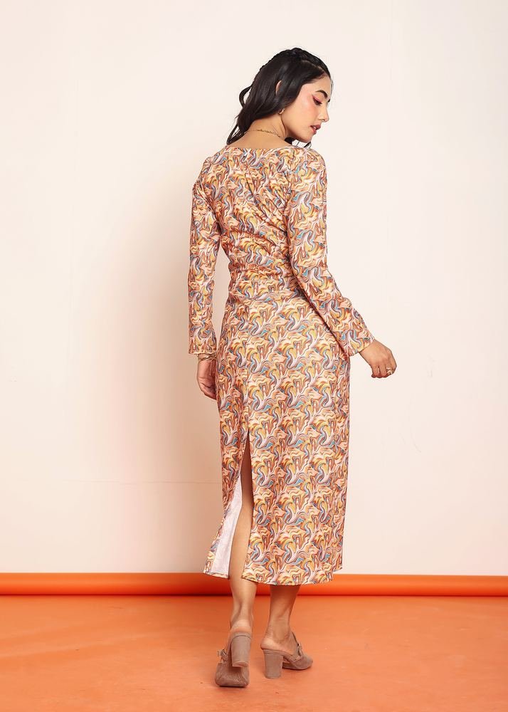 Printed waist-cutout maxi dress with belt photo 5