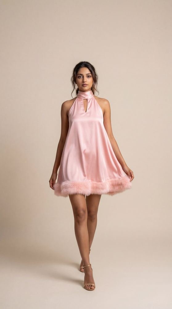 Rosy Pink Halter Neck Mini Dress photo 2