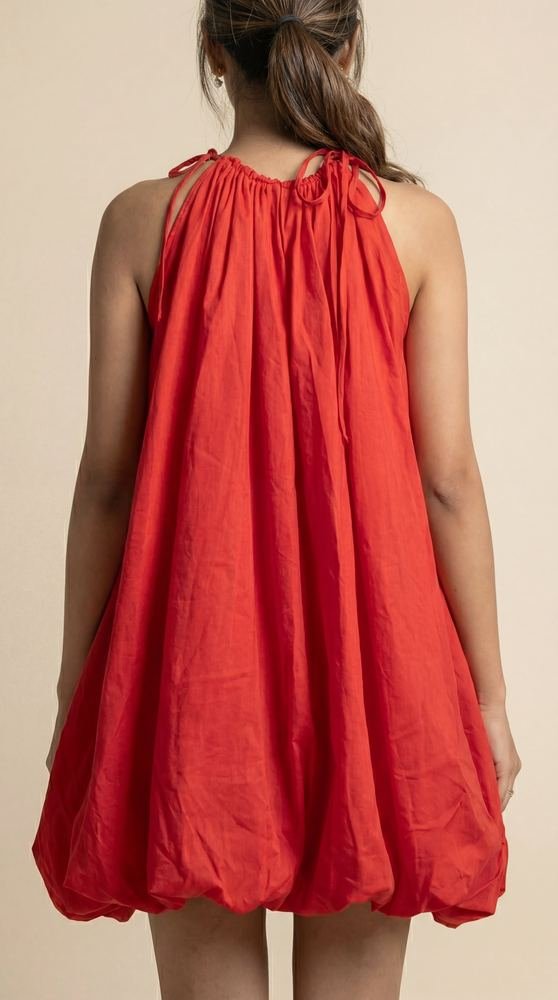 Solid balloon Style Hot Red mini dress photo 2