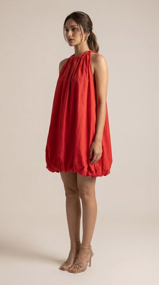 Solid balloon Style Hot Red mini dress photo 3