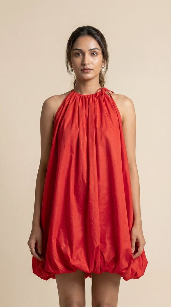 Solid balloon Style Hot Red mini dress photo 4