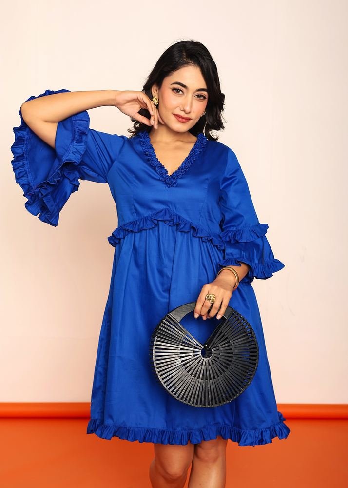Solid ruffled mini dress photo 4