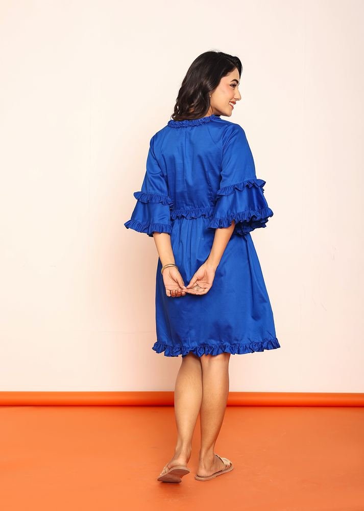 Solid ruffled mini dress photo 5