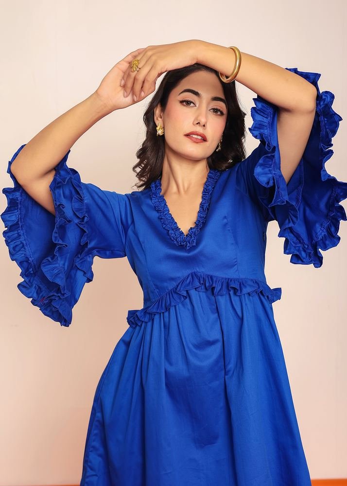 Solid ruffled mini dress photo 3