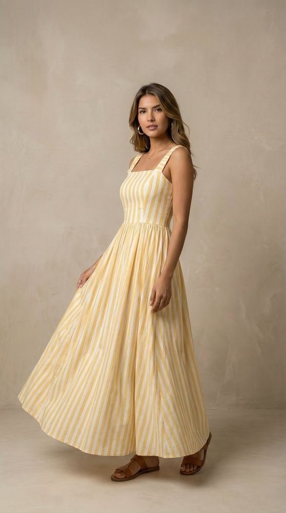 Striped Midi Dress with Pockets