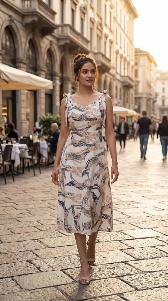 White Cat Printed Midi Dress photo 5