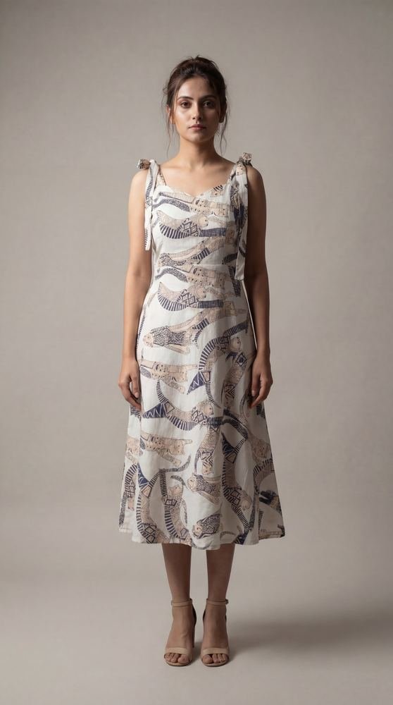 White Cat Printed Midi Dress photo 2