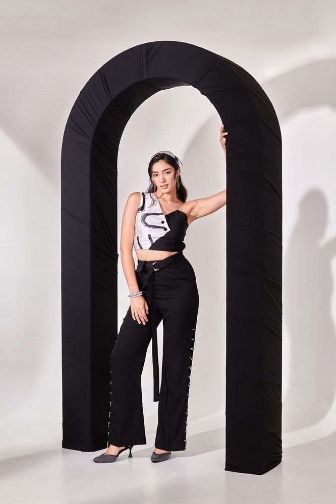 Black top with straight rhinestone pant photo 2