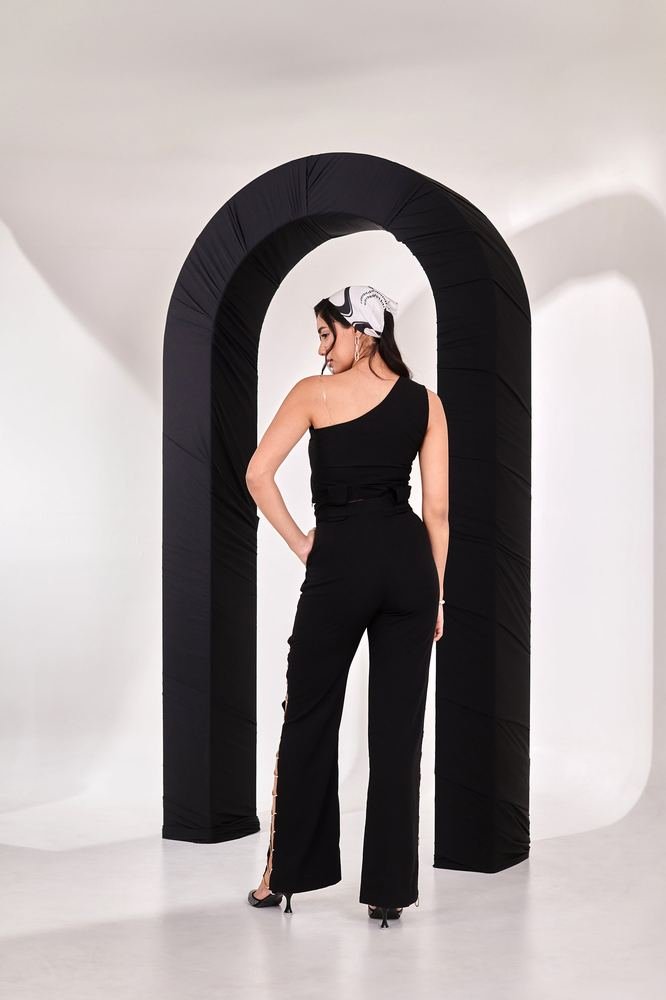 Black top with straight rhinestone pant photo 3
