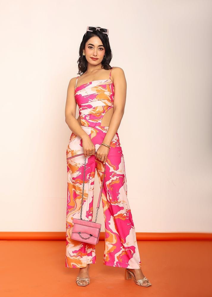 Printed jumpsuit with side waist cutouts photo 2