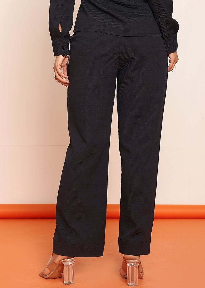 Black rhinestone slited straight pant photo 5