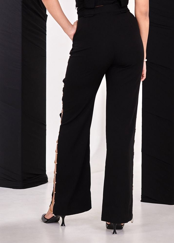 Black rhinstone wide leg pant photo 3