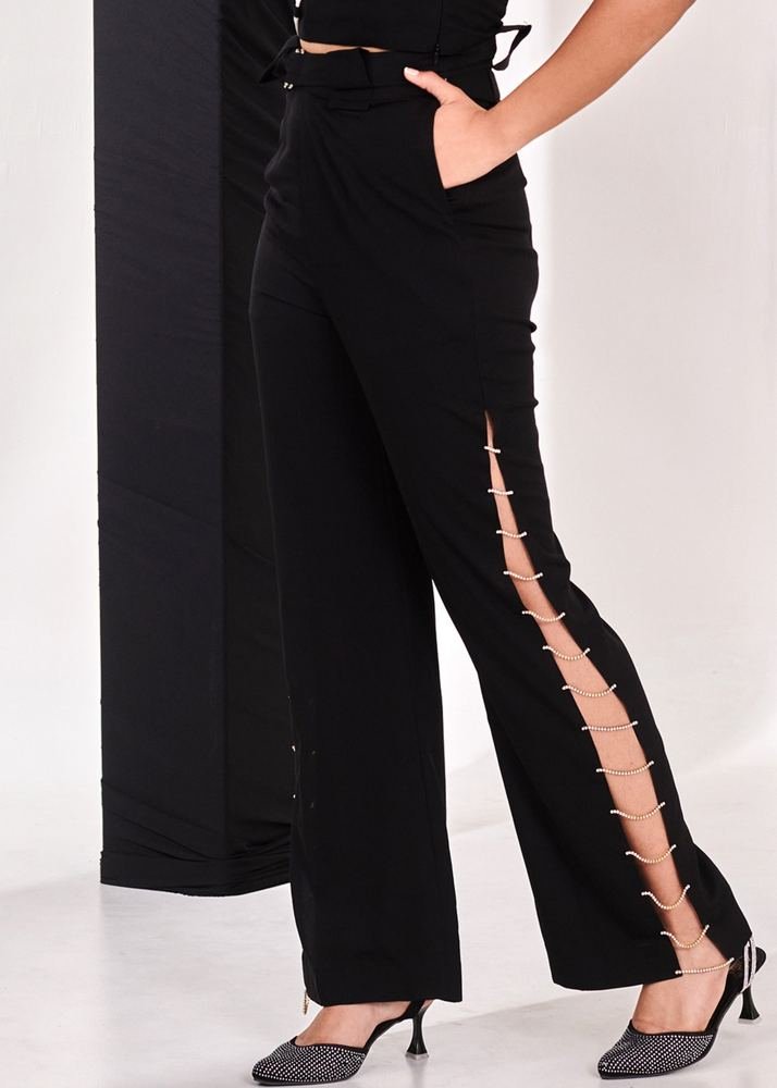 Black rhinstone wide leg pant photo 4